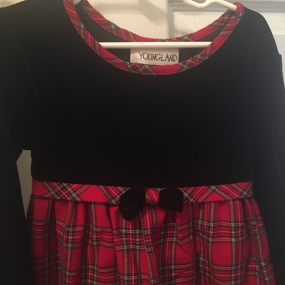 YOUNGLAND Black Velvet & Plaid Dress 5 - Picture 2 of 5
